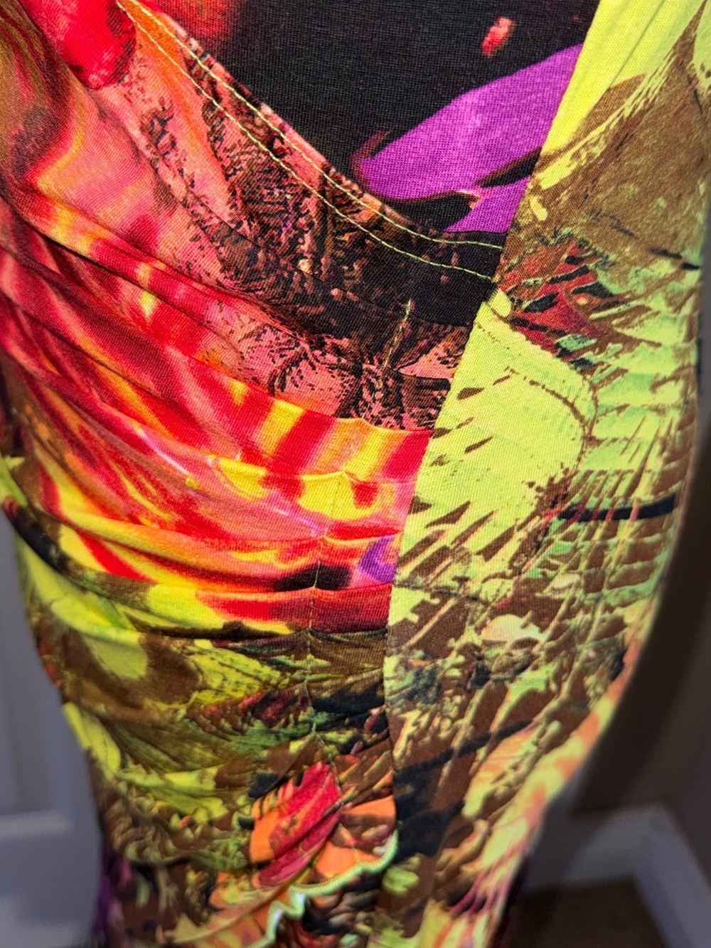 Joseph Ribkoff Tropical Floral Faux Wrap Midi Dress M Ruched Career Cocktail - Picture 5 of 14